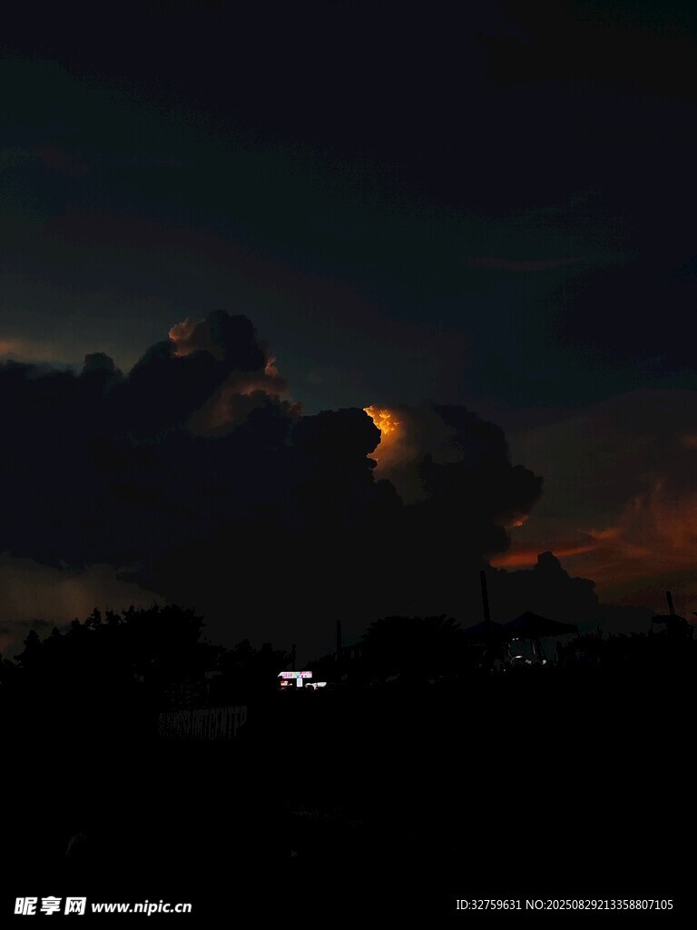 夜幕下的城市与绚烂霞光