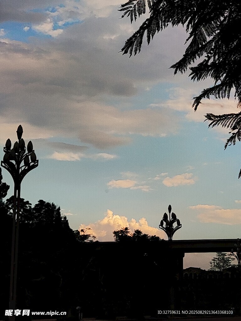 黄昏下的路灯与天空景色