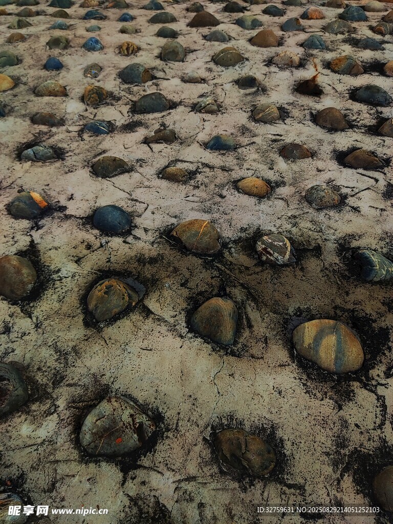 干裂土地上的斑驳石块
