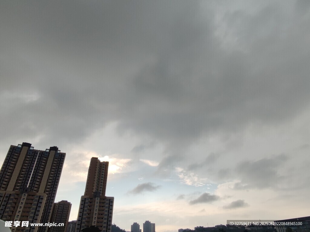 乌云笼罩下的城市高楼