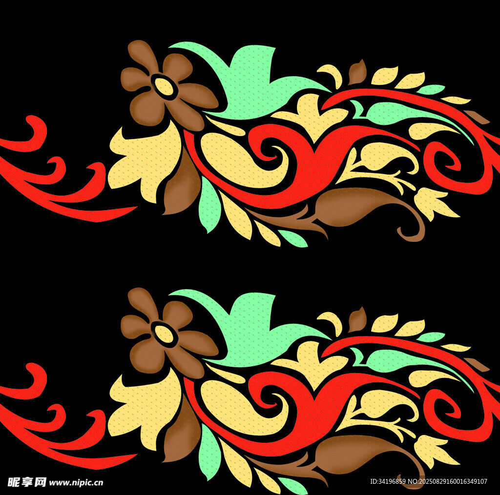 精美多彩花卉藤蔓装饰图案
