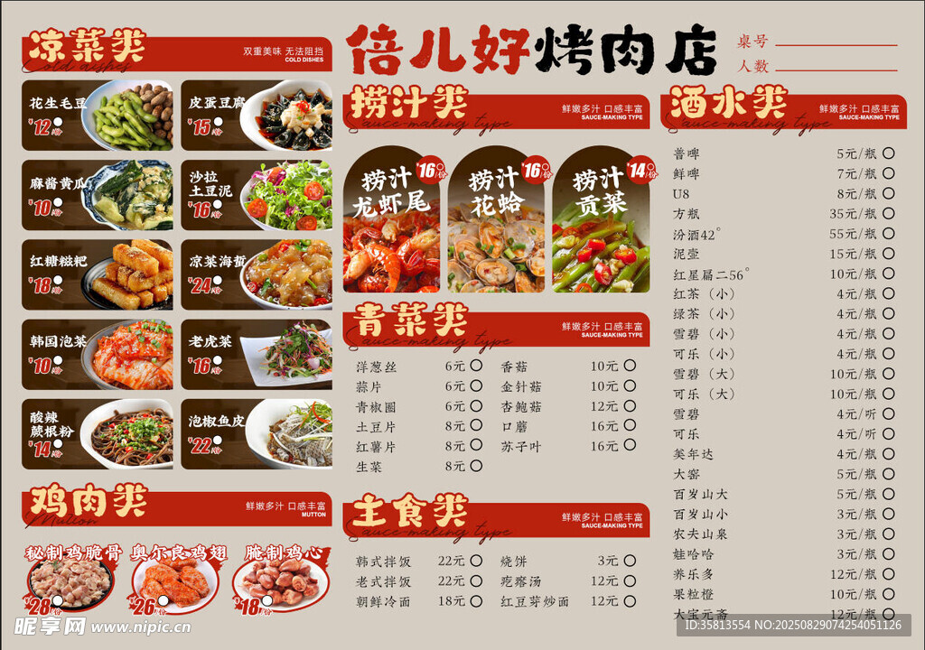 烤肉菜单