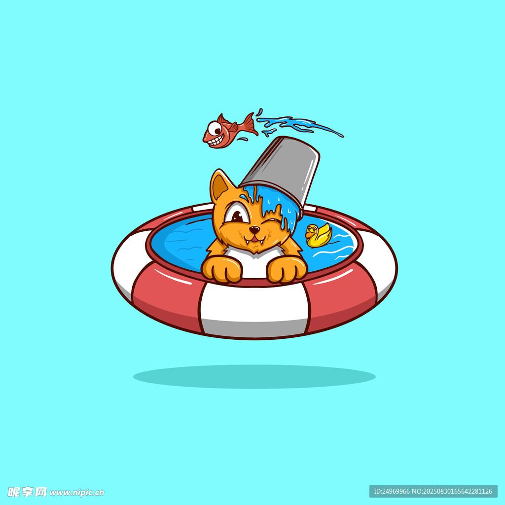 猫咪惬意躺漂浮圈