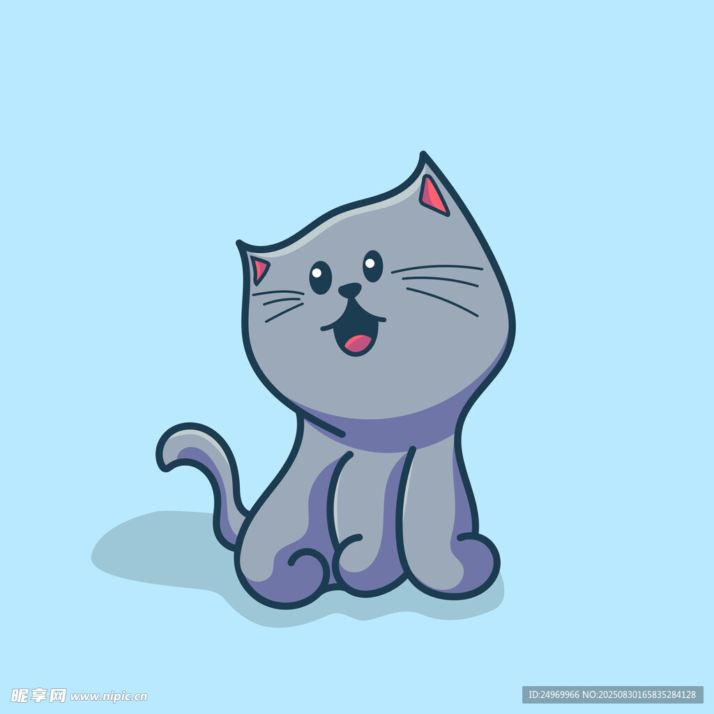 可爱灰猫俏皮坐姿