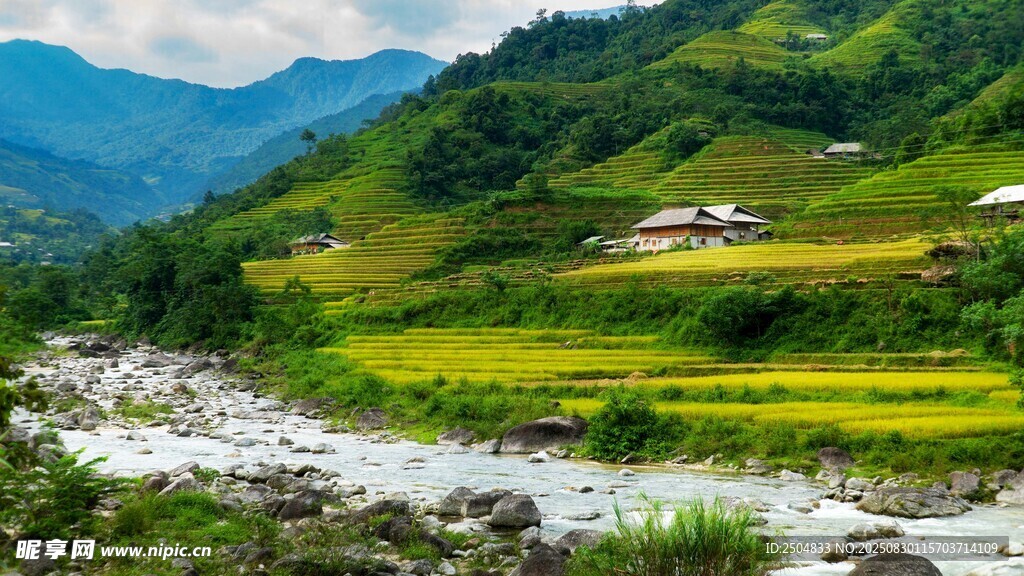 山间绿野溪流田园美景
