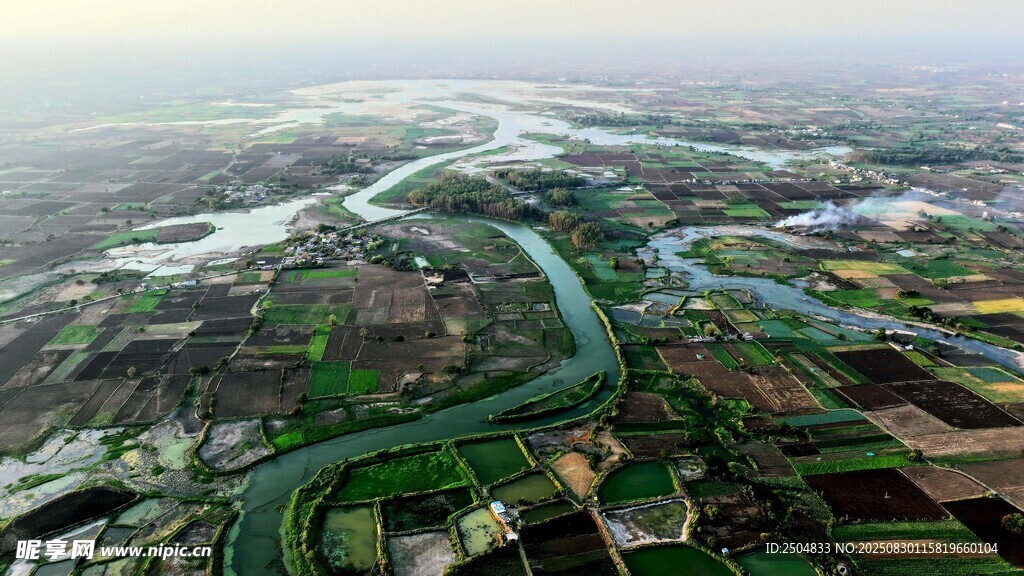 俯瞰蜿蜒河流与广袤大地