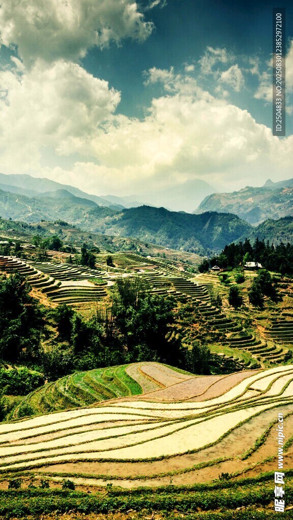 壮美梯田与远山蓝天美景