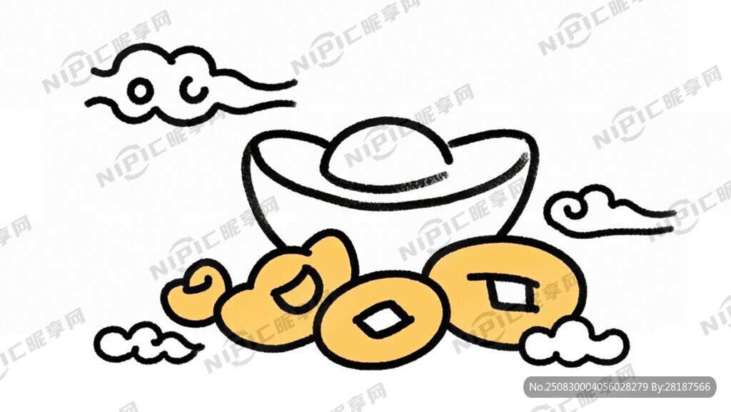 元宝 铜钱 祥云 简笔画 可爱