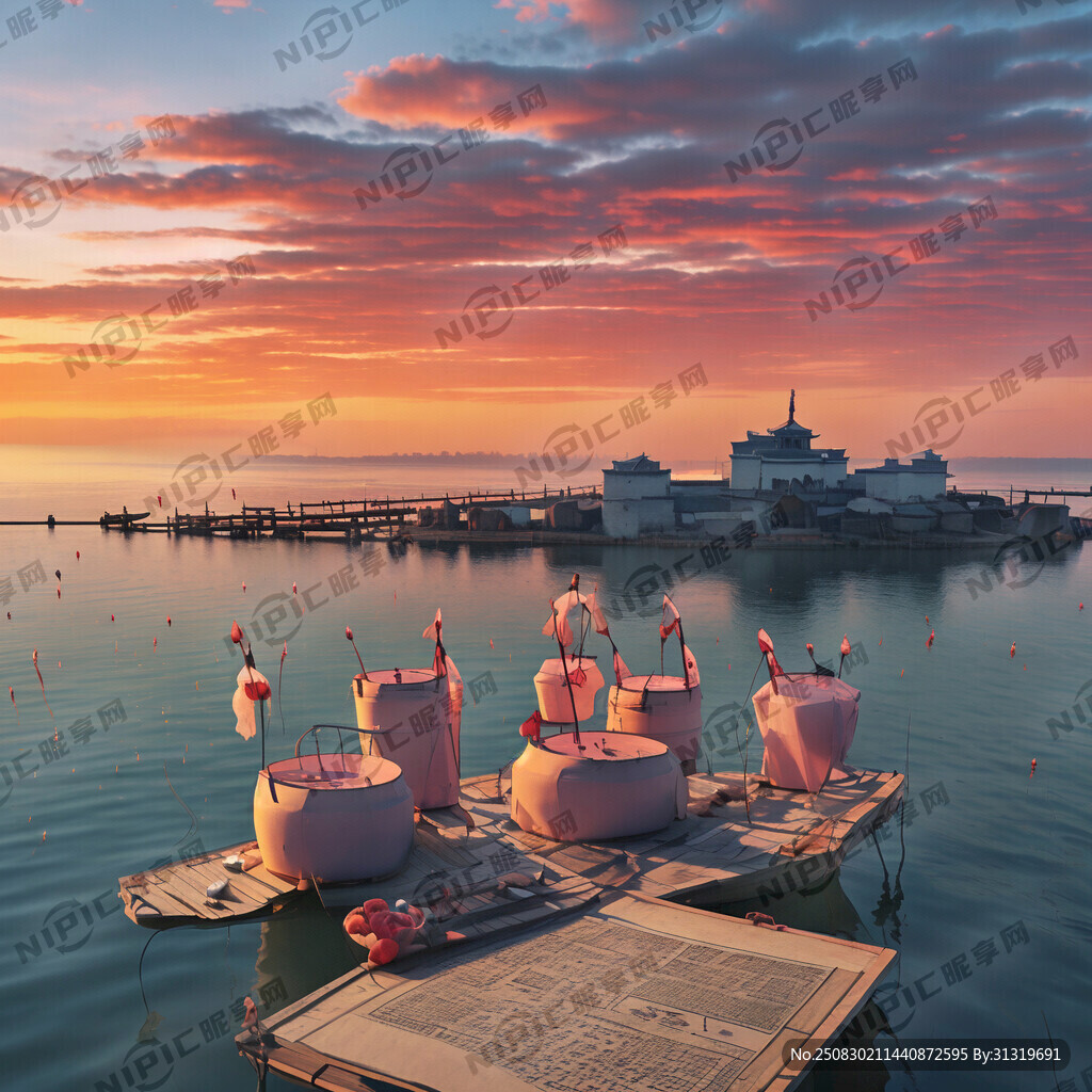 朝霞映在阳澄湖上样板戏背景