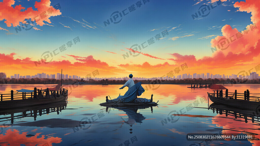 朝霞映在阳澄湖上样板戏背景