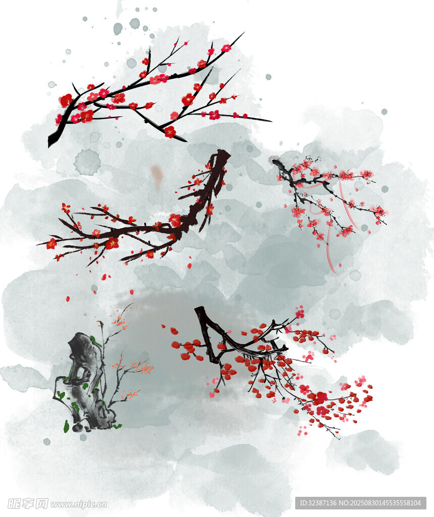 水墨红梅图