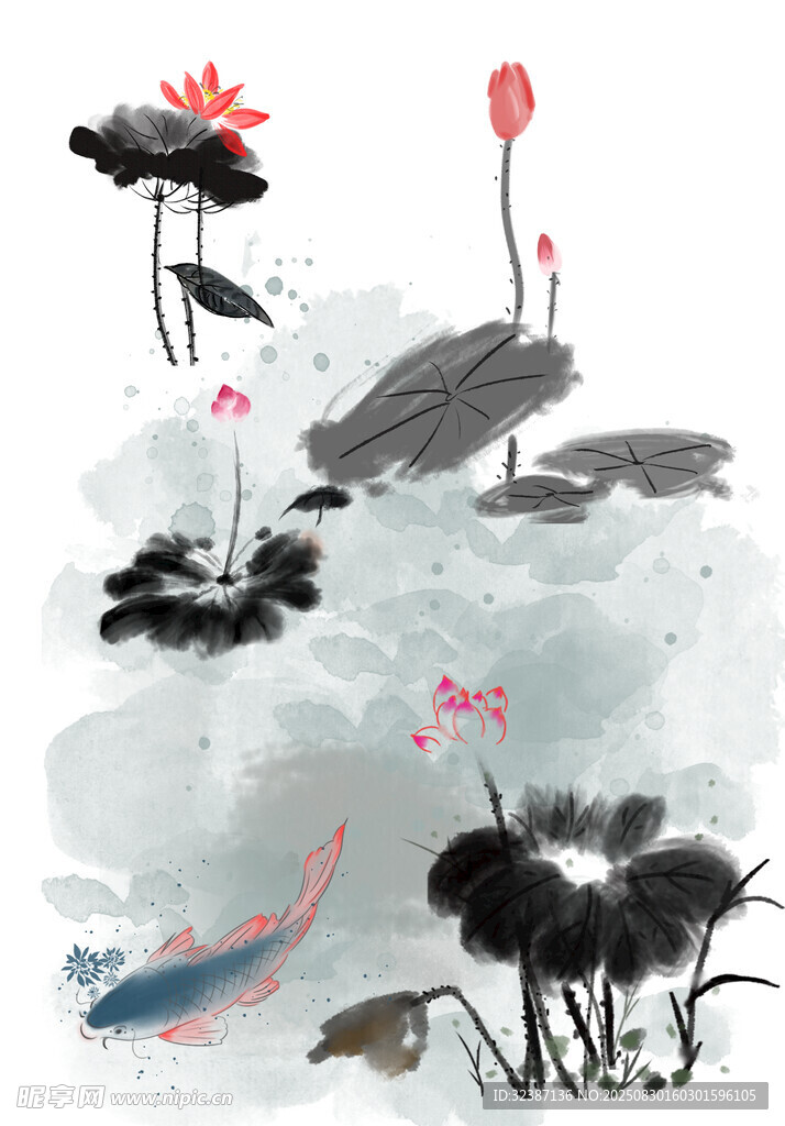水墨荷花图