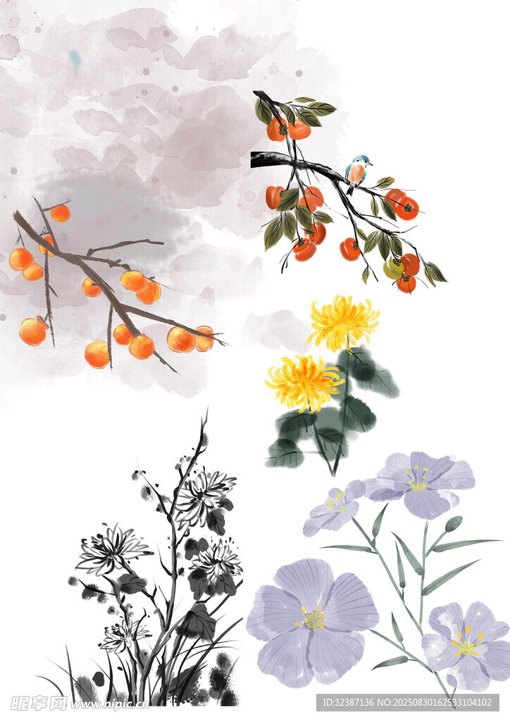 中式花鸟图案设计素材