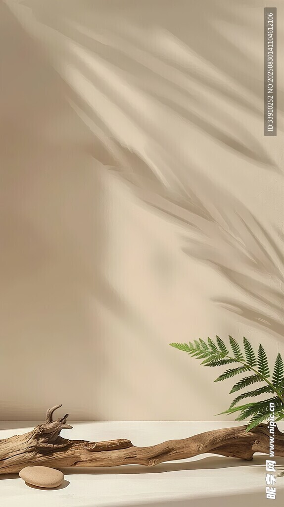 自然风木质植物摆件光影背景