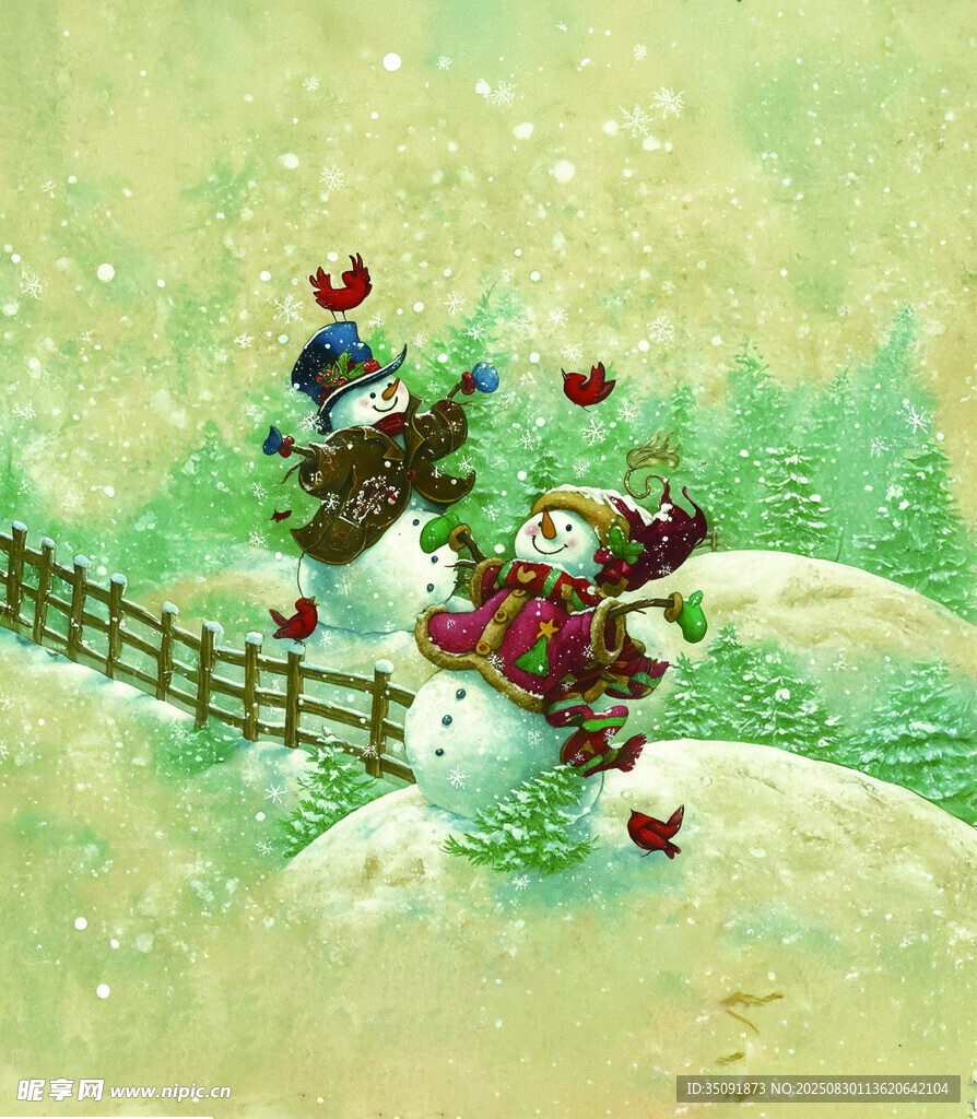 冬日雪中小动物欢乐场景