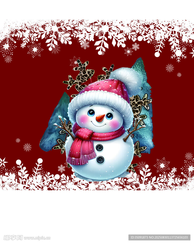 可爱雪人圣诞主题插画