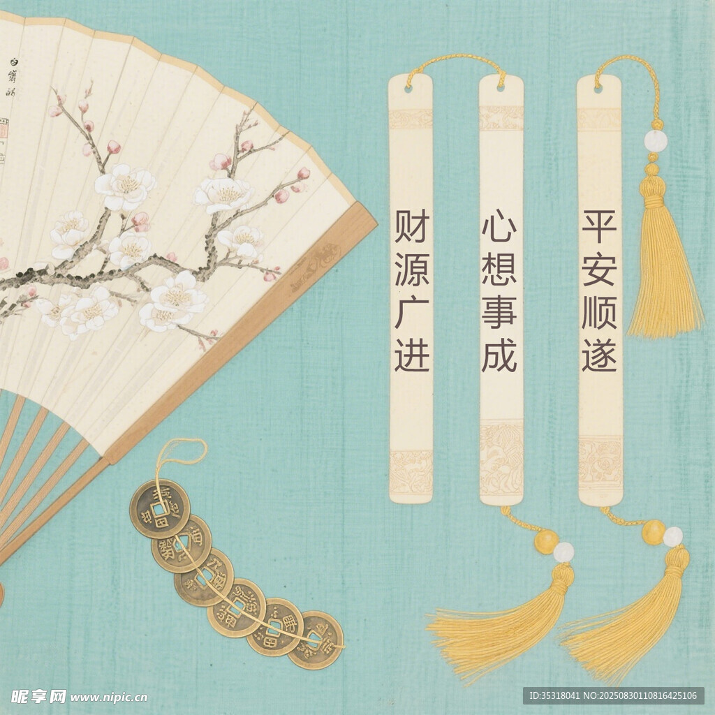 古风书签与折扇饰品展示