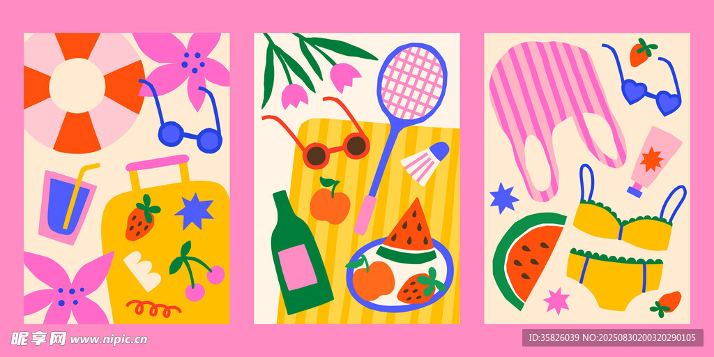夏日缤纷图案插画