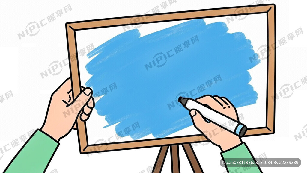 一个小人用马克笔指着画板