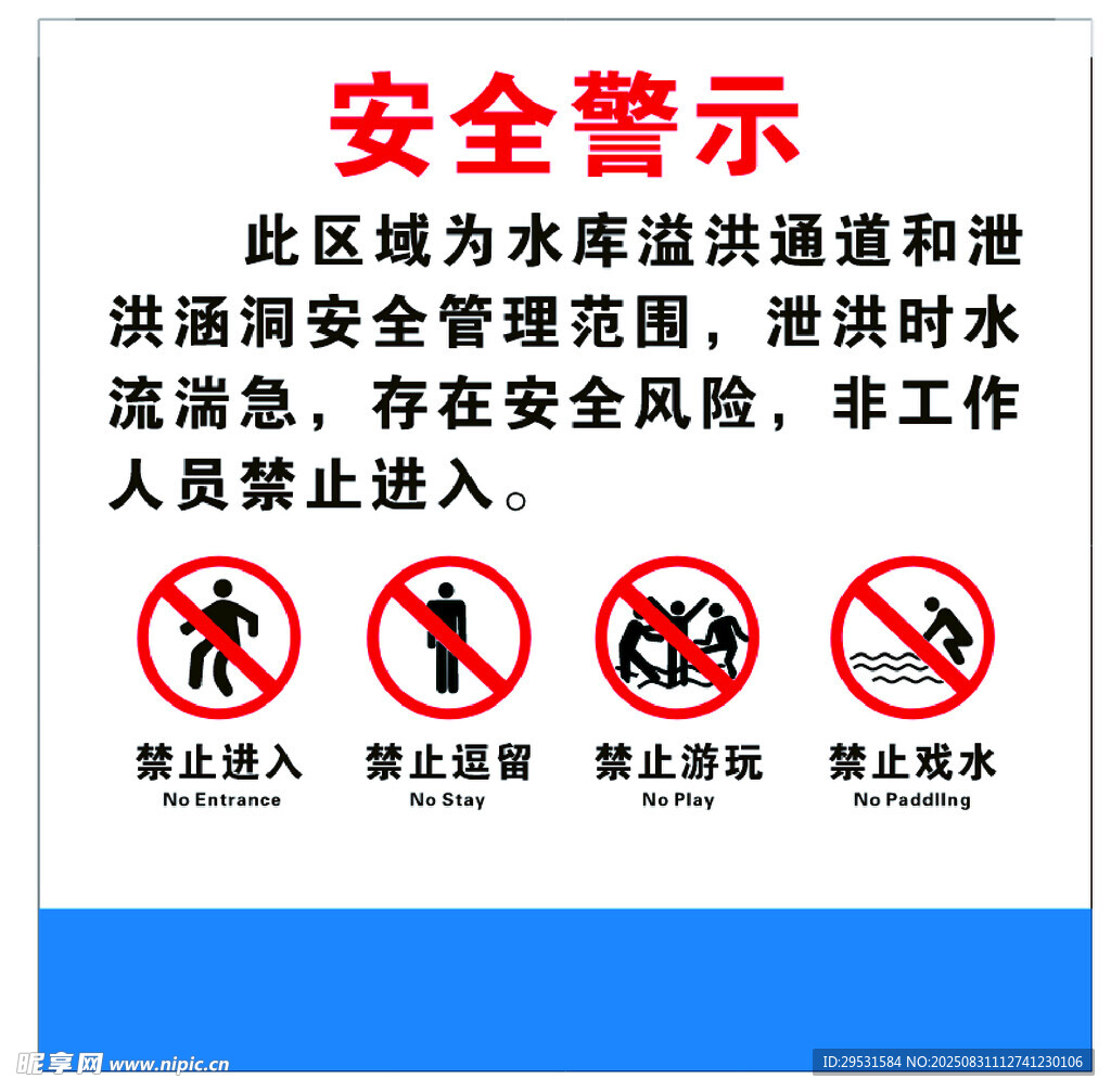 水库溢洪道安全警示标识