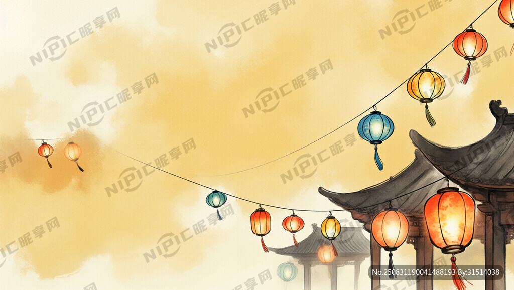 古风 横版细长图 灯火阑珊