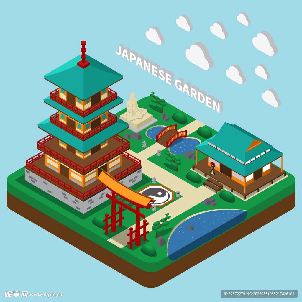日式园林景观建筑模型