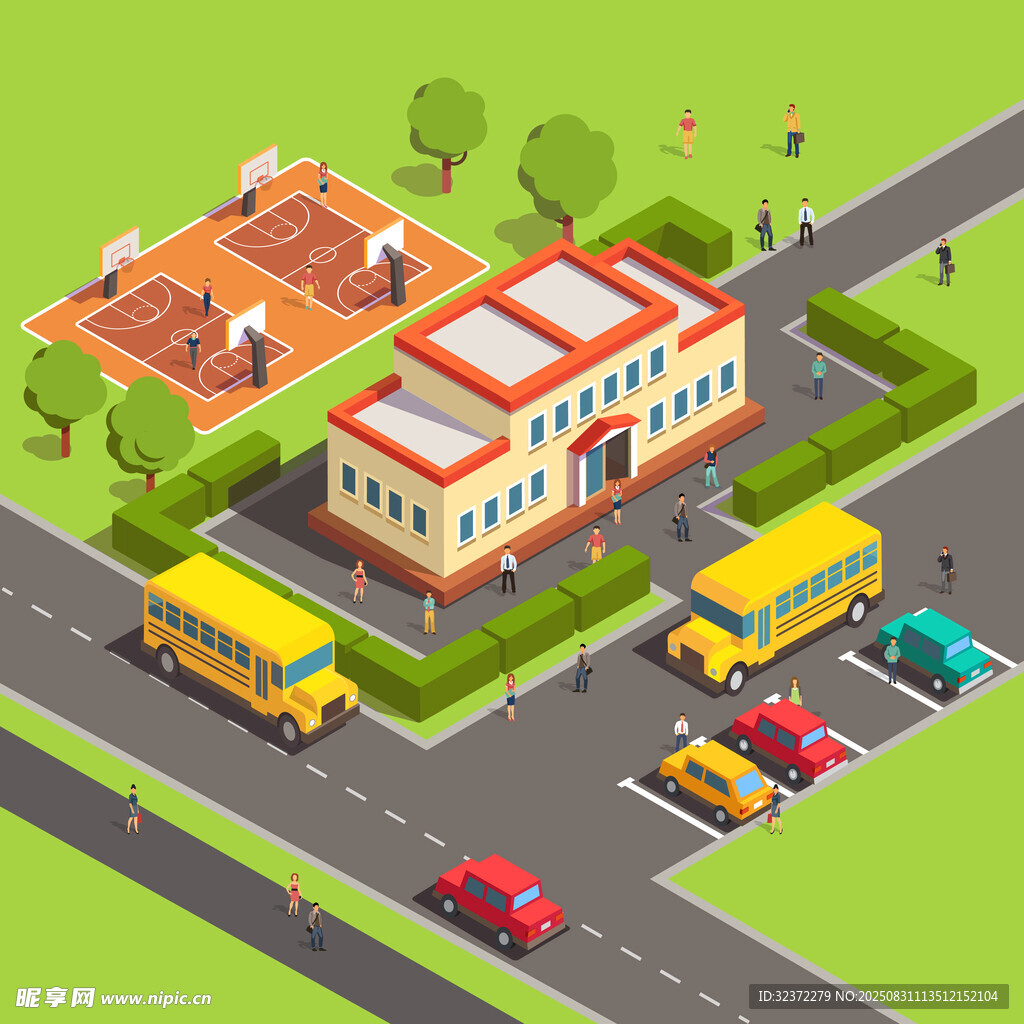 学校周边场景等距立体图