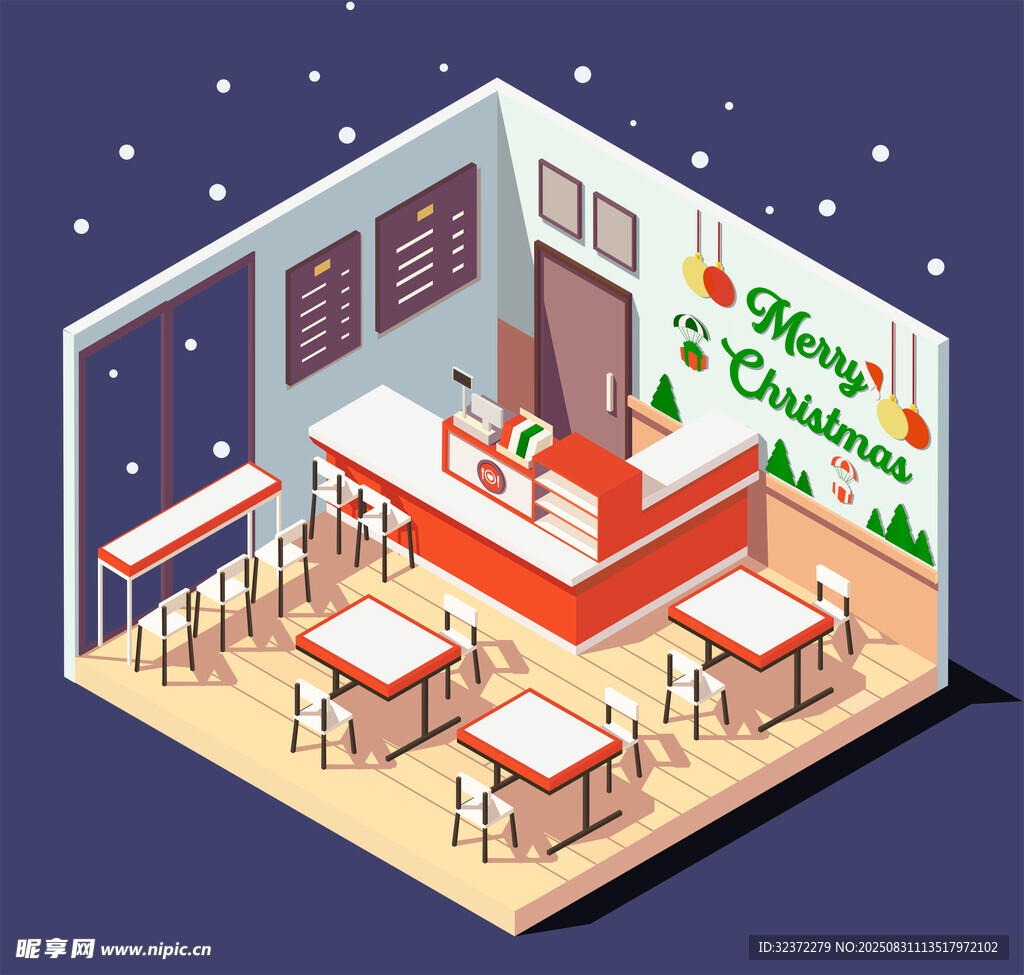 室内圣诞主题咖啡店场景