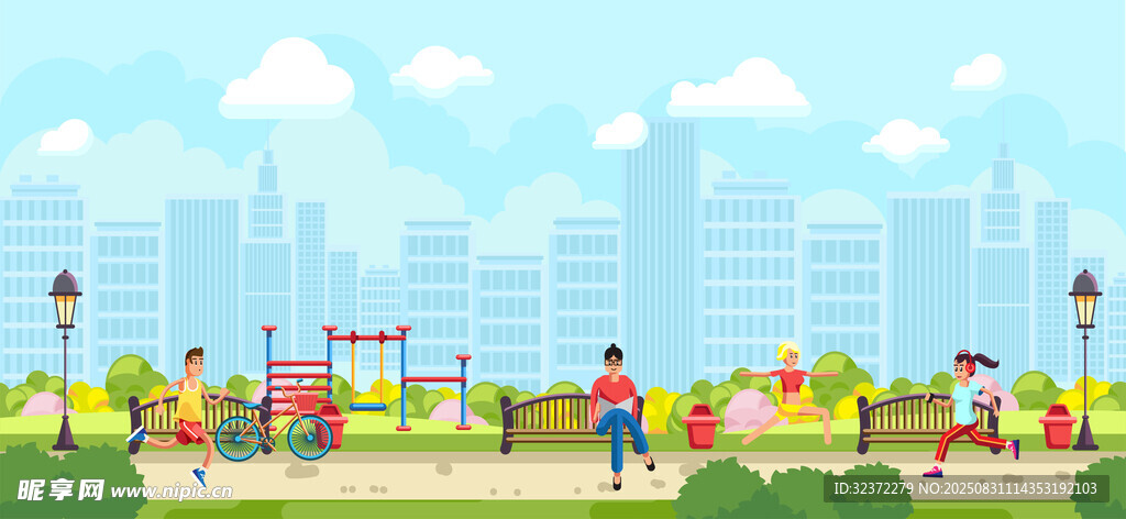 城市中的热闹儿童游乐场景