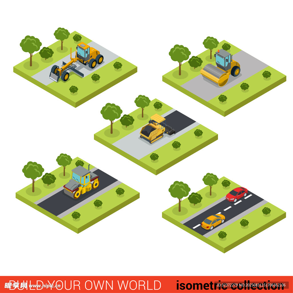 道路场景等距插画