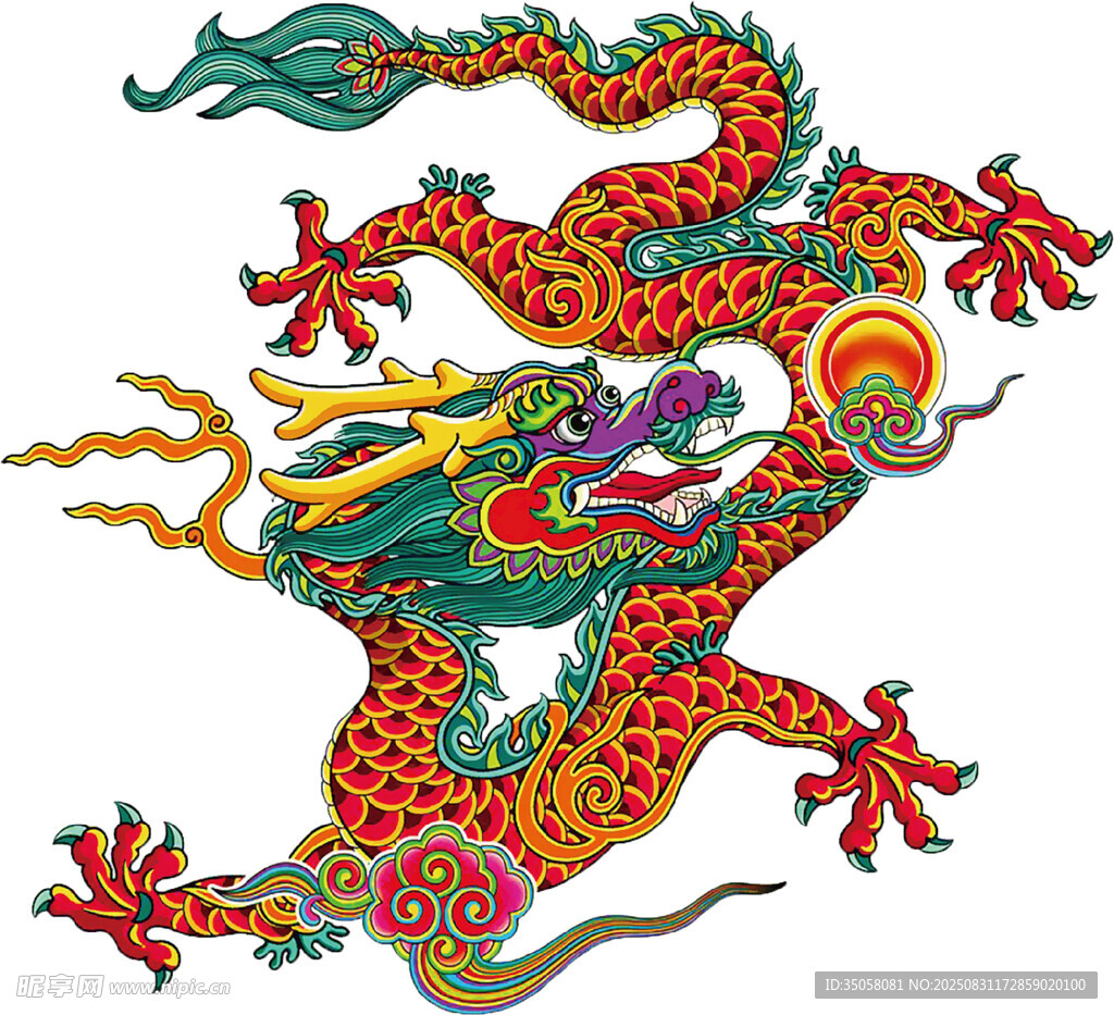彩色祥龙戏珠图案