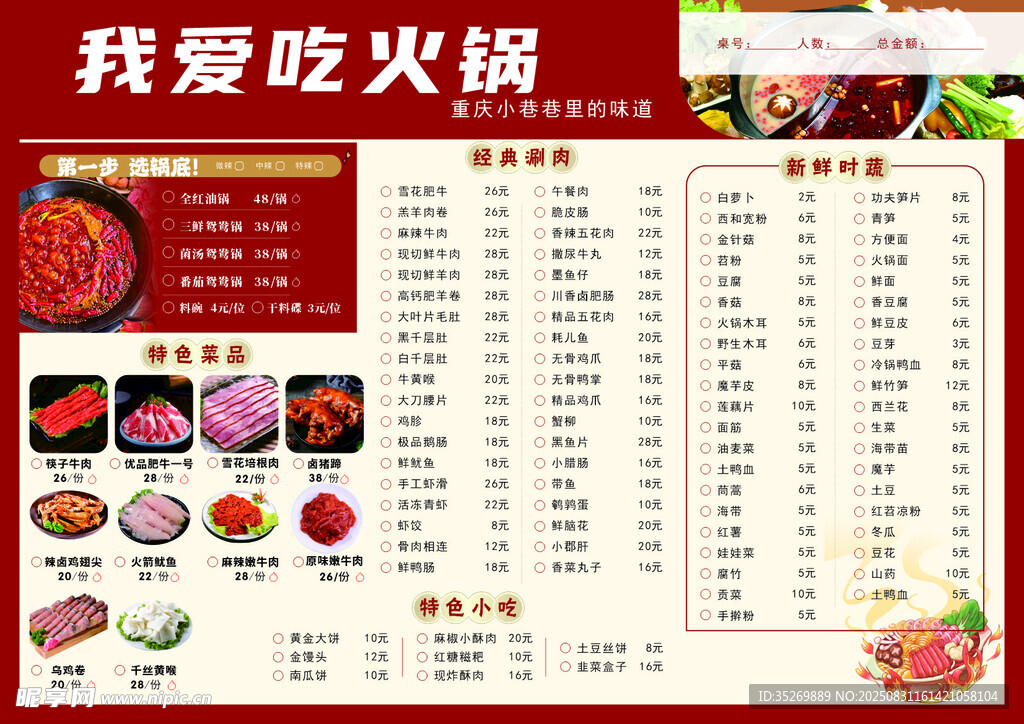 火锅菜单展示