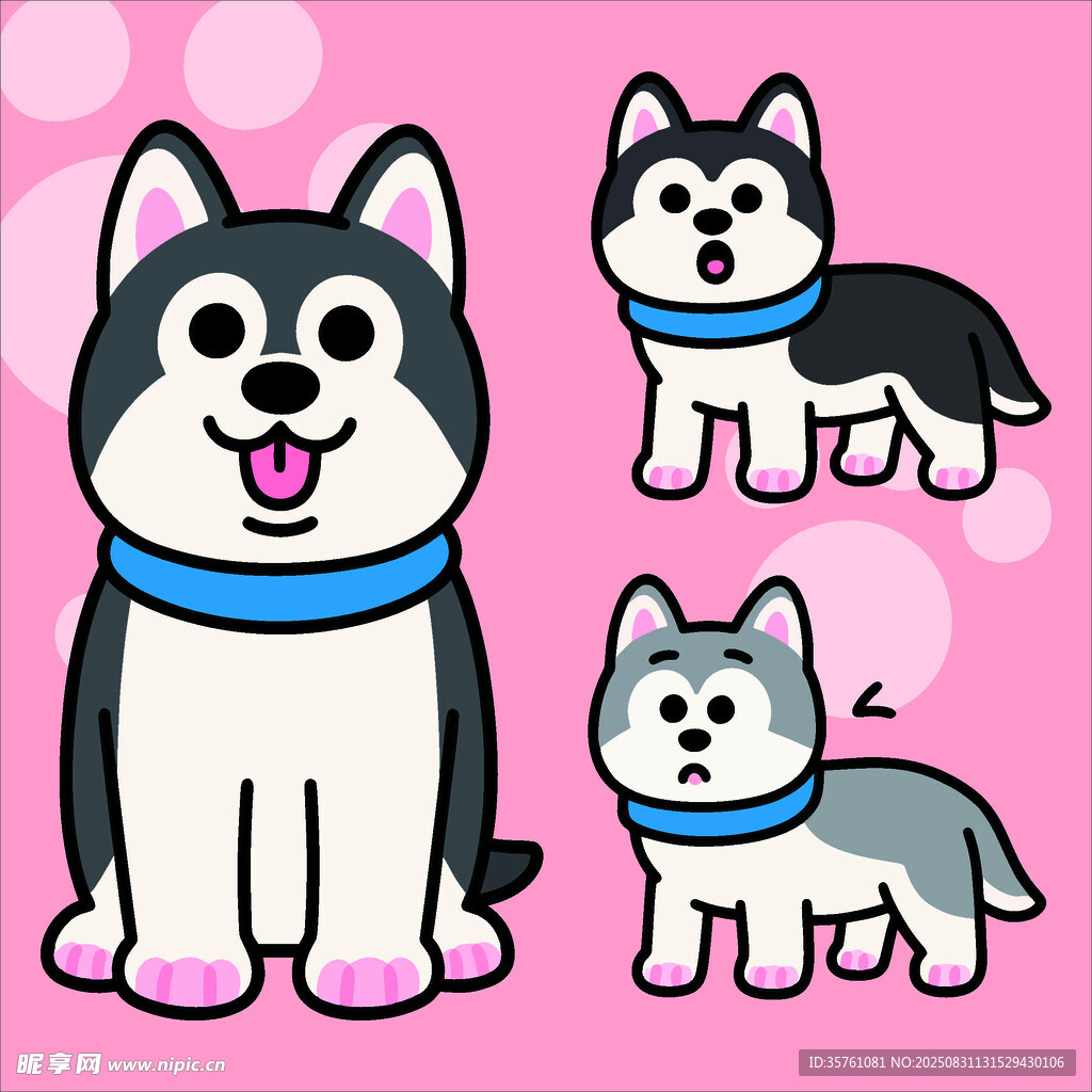 哈士奇创意抽象儿童手绘插画