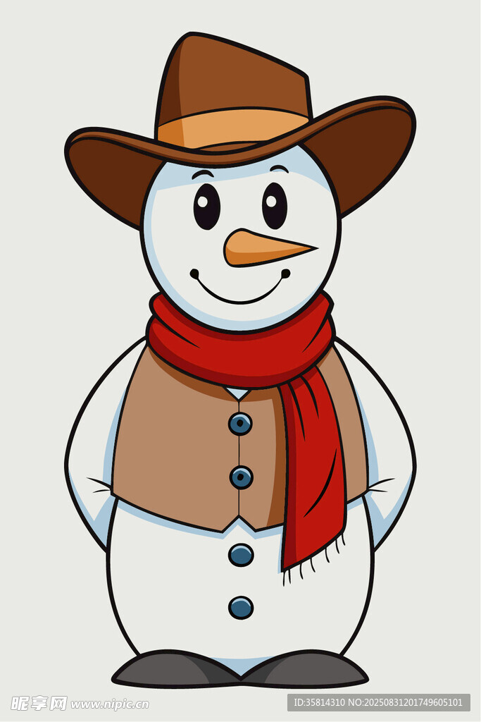 戴帽围巾的可爱雪人