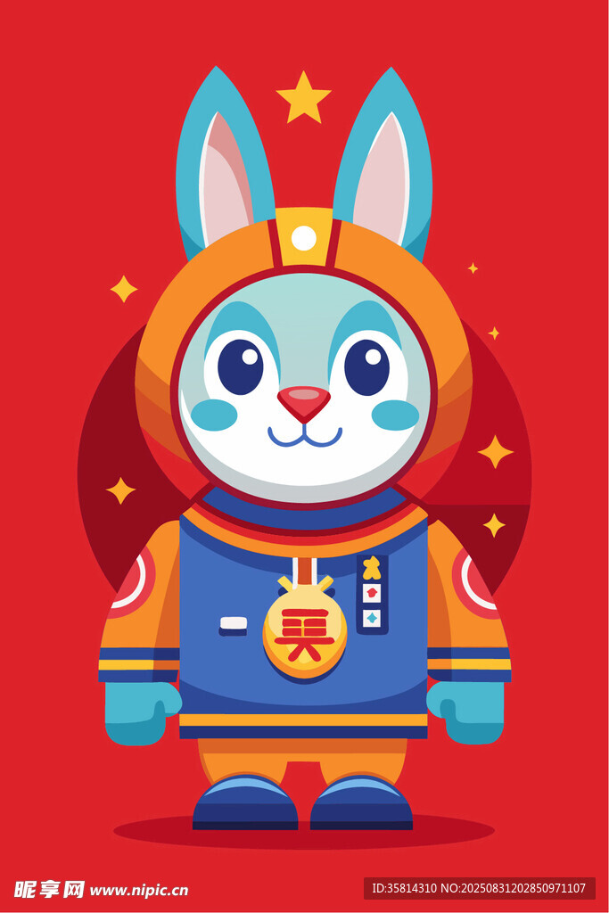 宇航服兔子形象插画