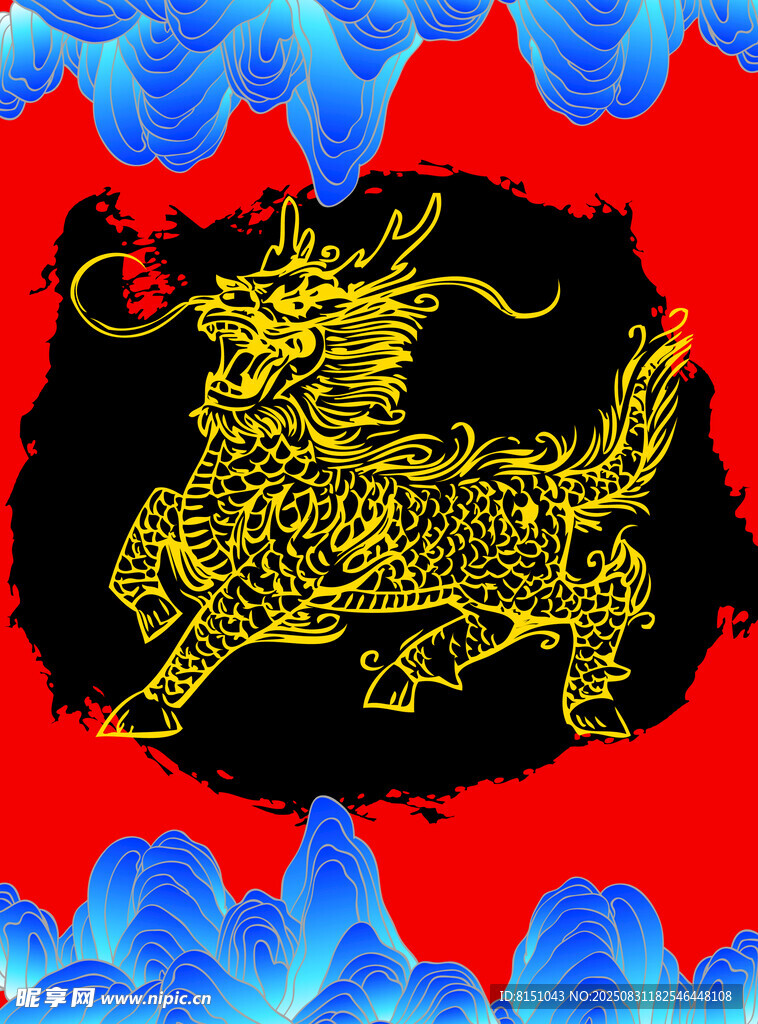 中式麒麟图案传统元素