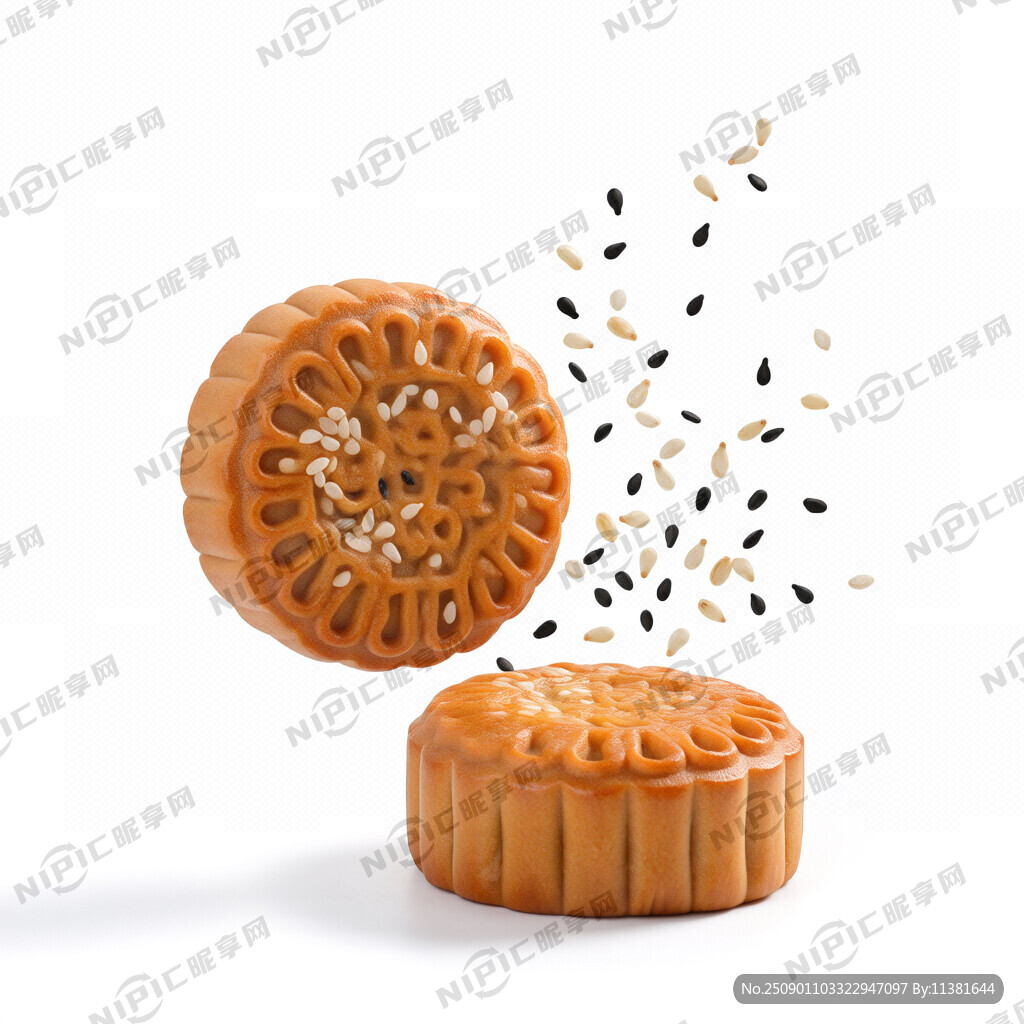 单独2个月饼上面撒有芝麻的图片