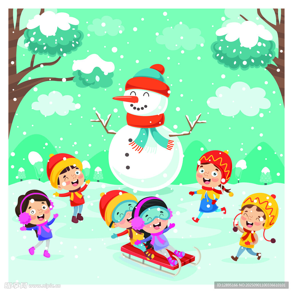 雪地中孩子们欢乐玩耍