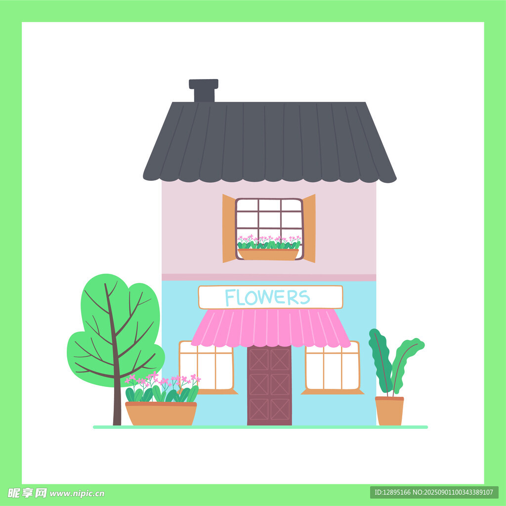 可爱两层小屋与绿植