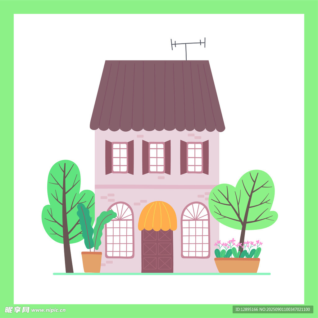 可爱两层小房屋插画