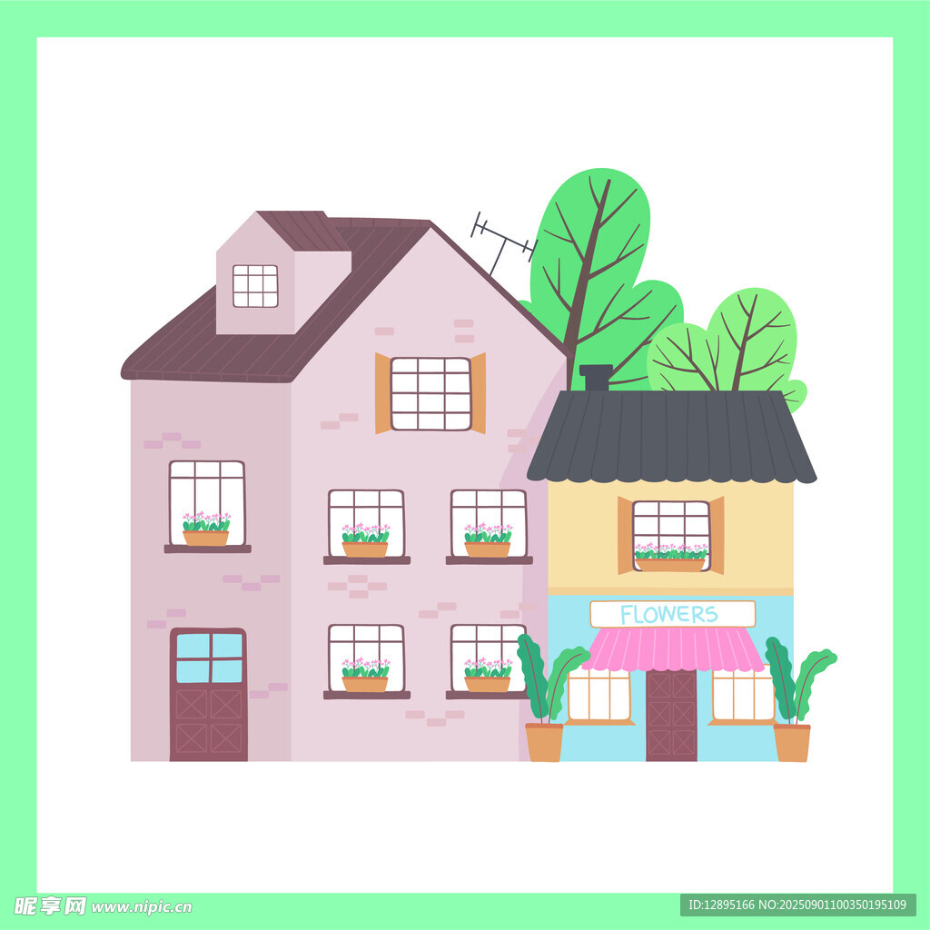 彩色温馨街边小屋