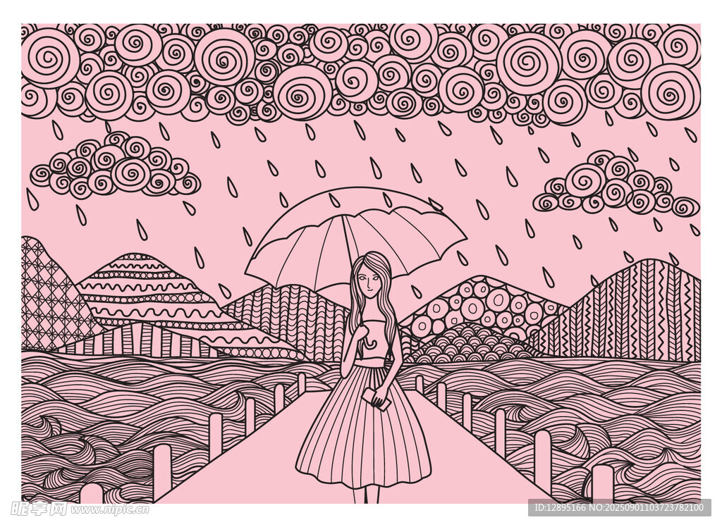 雨中撑伞漫步的优雅女子