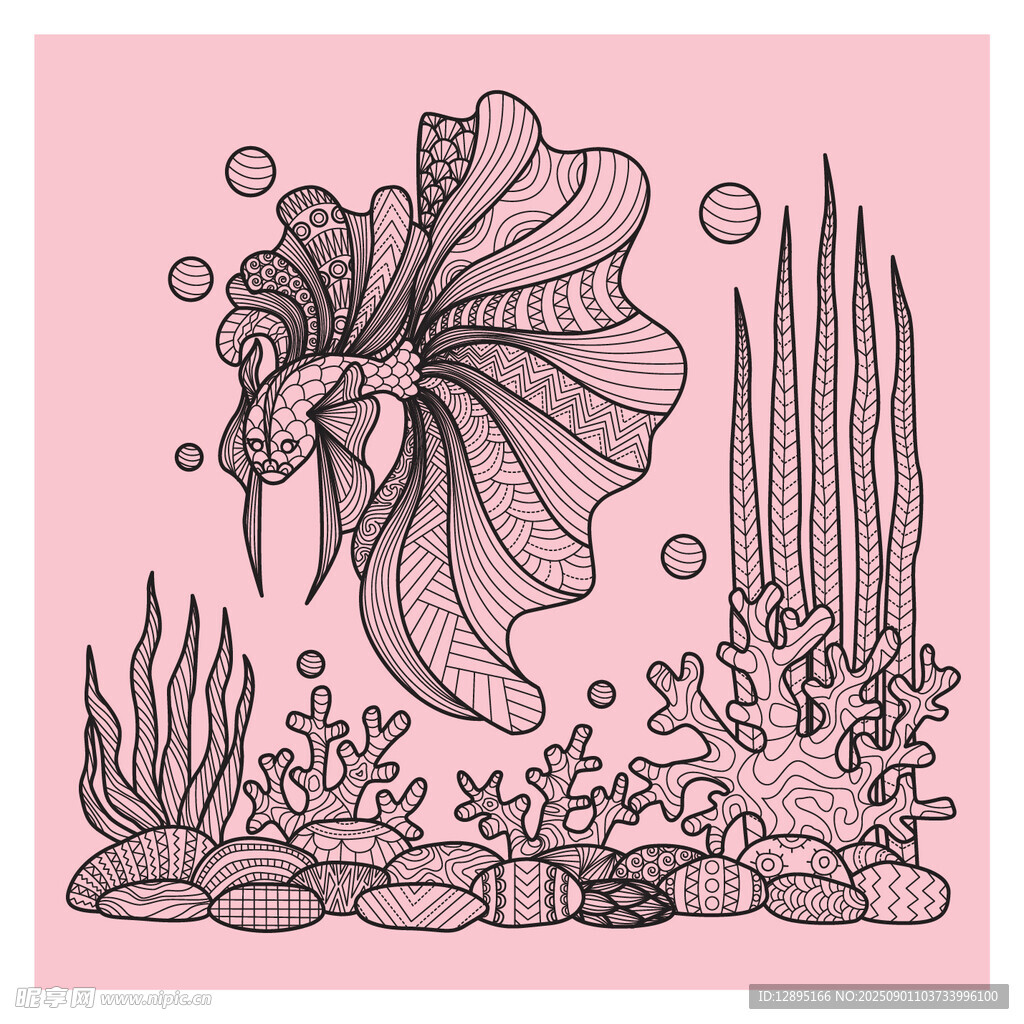 海底梦幻狮子鱼插画