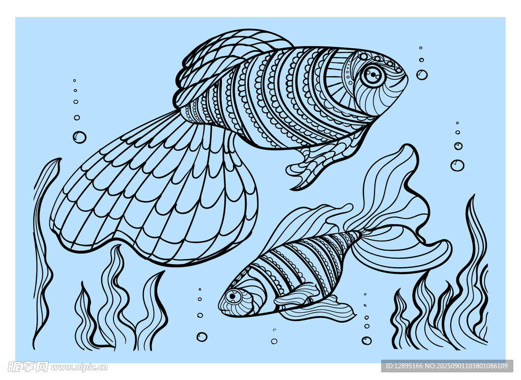手绘海洋鱼类插画