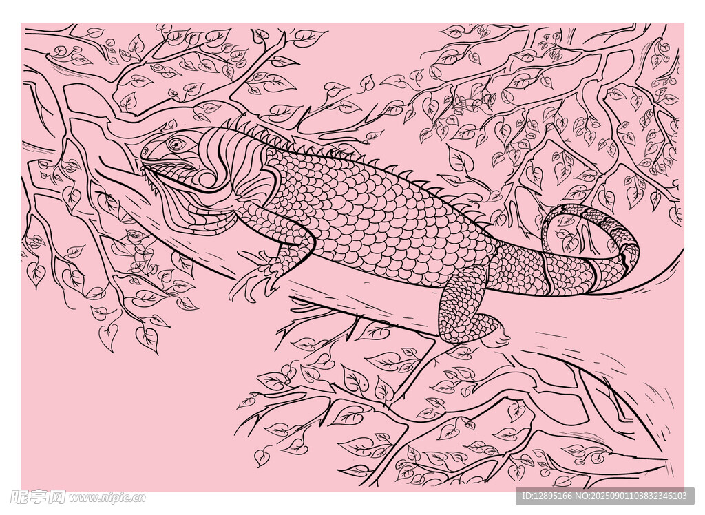 树枝上的变色龙插画