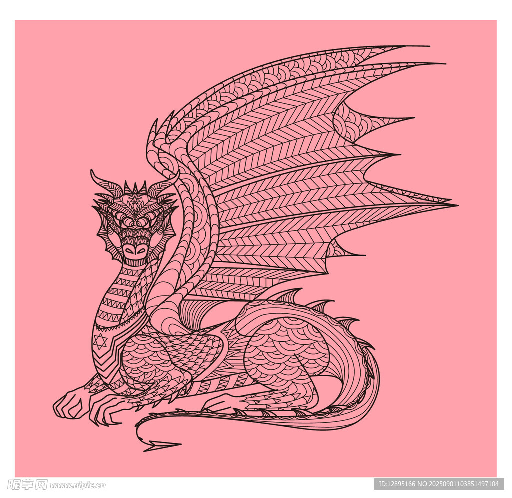 粉色背景上的奇幻飞龙图案