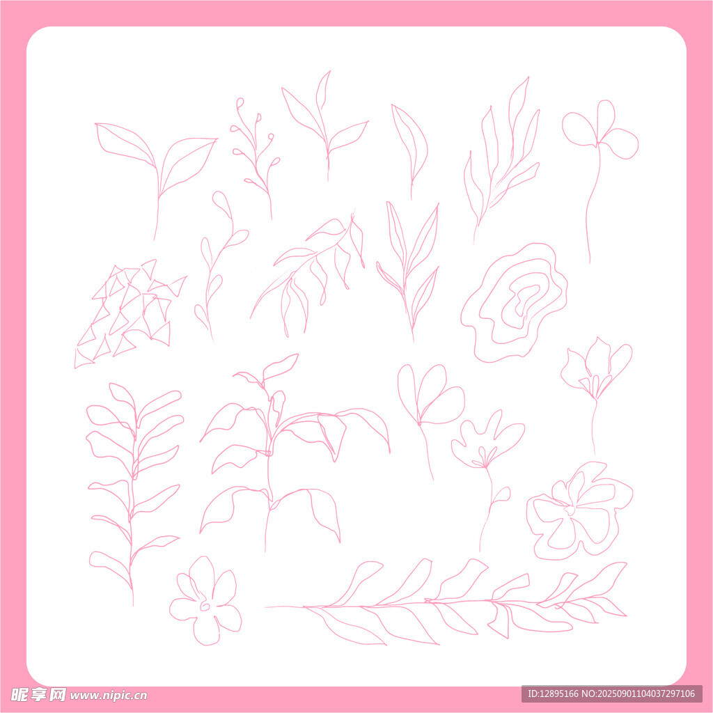 手绘粉色植物元素图案