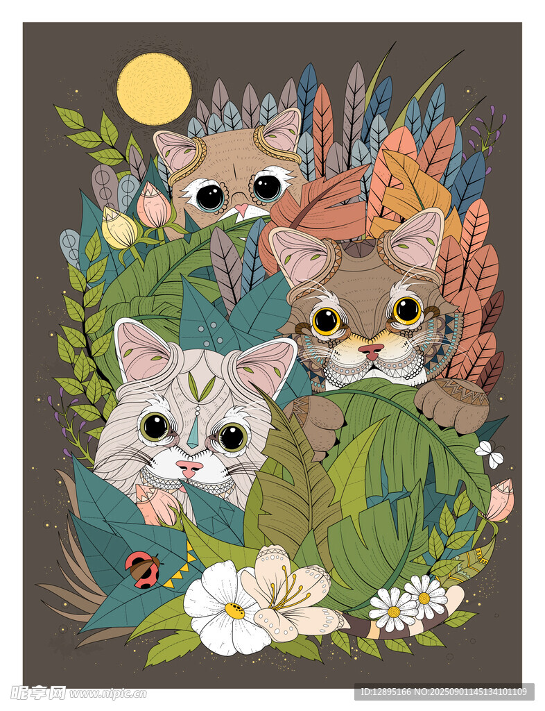 萌猫在花草间的惬意时光