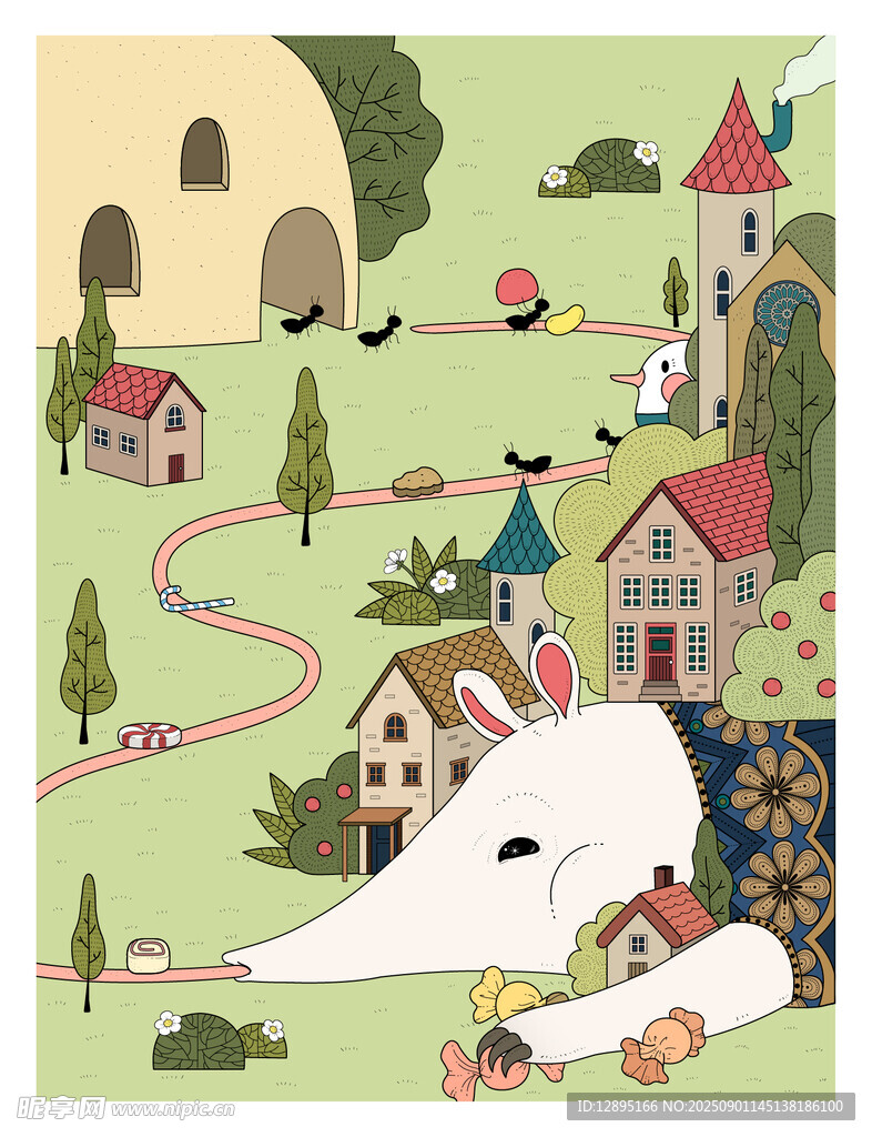 童话风乡村场景插画