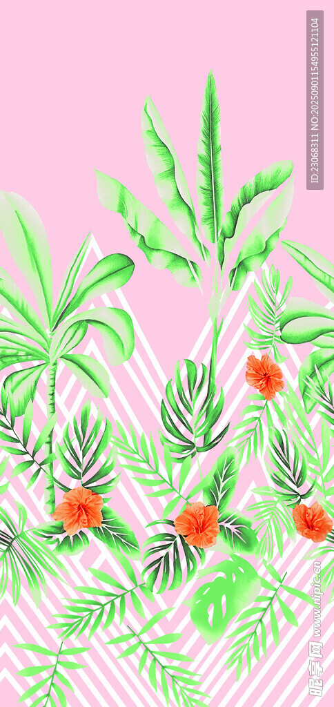 粉色背景热带植物插画
